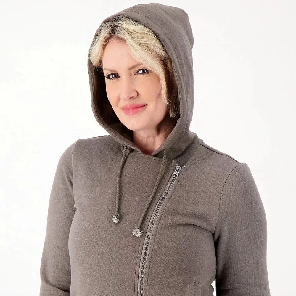 Barefoot Dreams Malibu Collection Knit Moto Jacket Hood Gray Size XS Soft